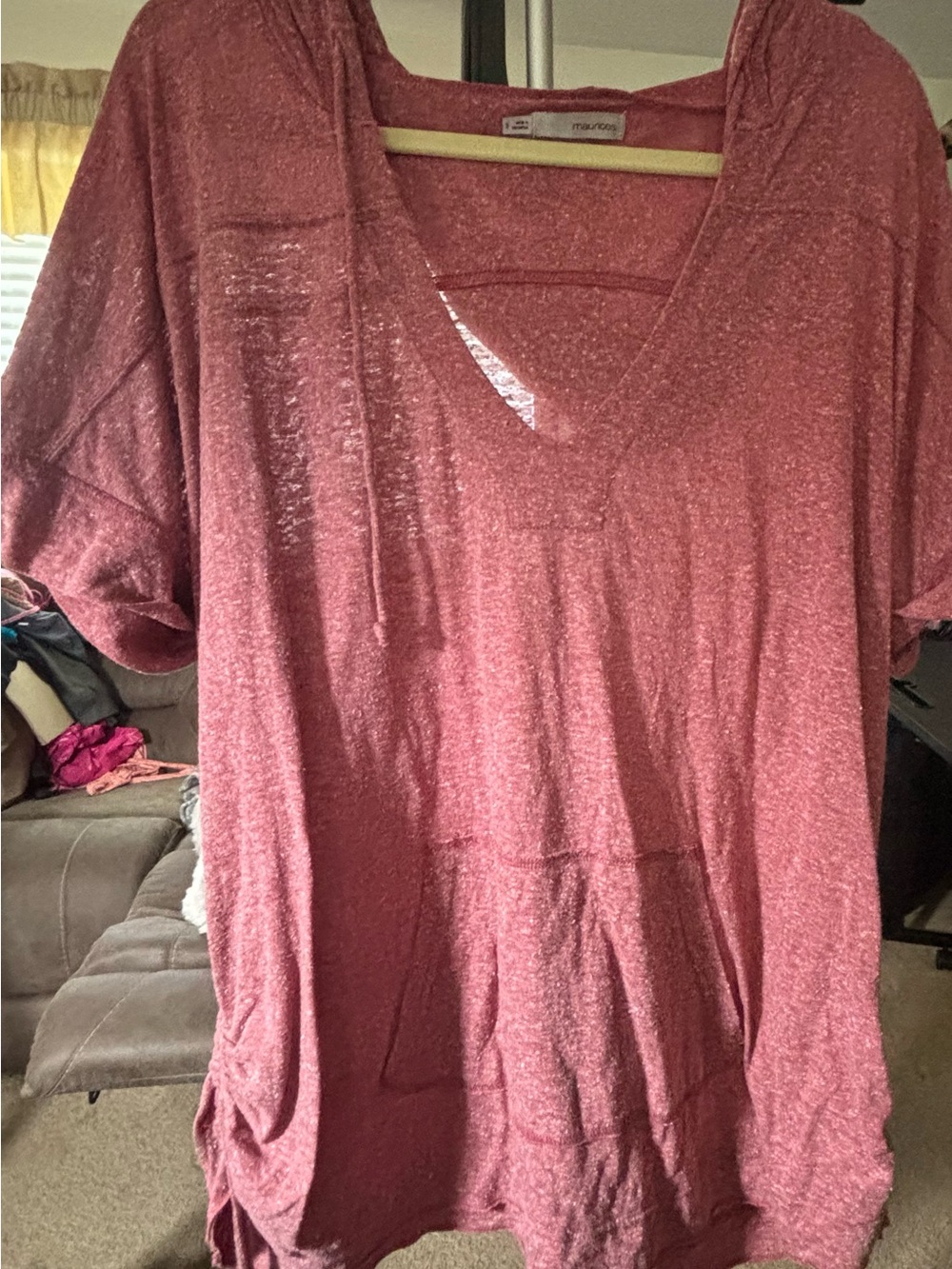 Maurices Rose Marled V-Neck Hoodie Tunic